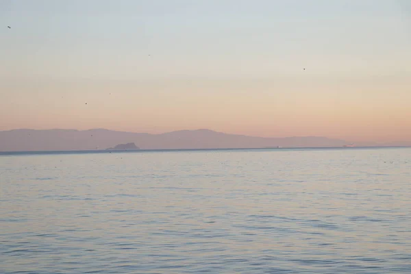 Krásné Fotografie Západu Slunce Panoramatem Moře Lodí — Stock fotografie