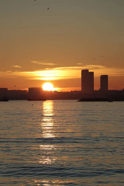 Beautiful Sunset Photos Panorama Sea Ships — Stock Photo, Image