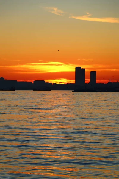 Beautiful Sunset Photos Panorama Sea Ships — Stock Photo, Image