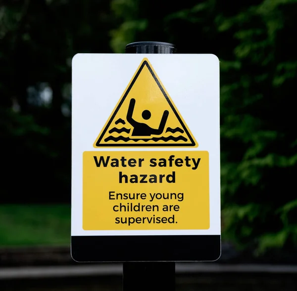 Water Safety Hazard Sign Black Text Yellow White Background — Fotografia de Stock