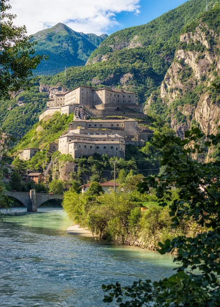 Scenographic Fort Bard Aosta Valley Northern Italy Sunny Summer Morning — Stock Photo, Image
