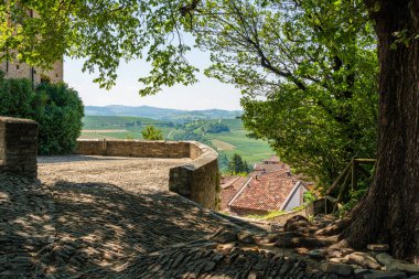 İtalya 'nın Piedmont bölgesindeki Serralunga d' Alba 'da manzara..