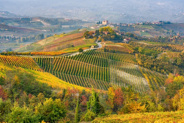 Beautiful Hills Vineyards Fall Season Surrounding Grinzane Cavour Castle Langhe — Stock Photo, Image