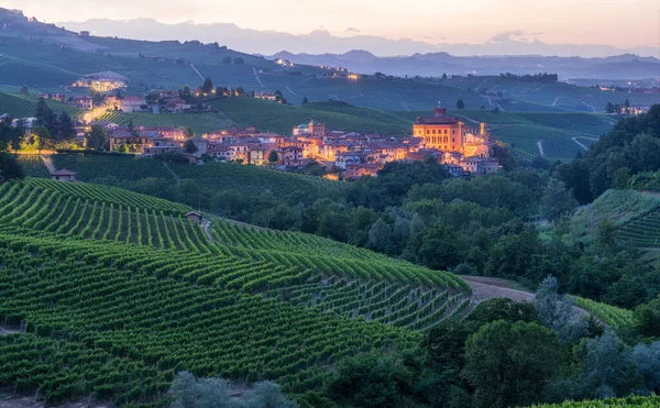 Barolo Village Illuminated Evening Langhe Region Piedmont Cuneo Northern Italy — Stock Photo, Image