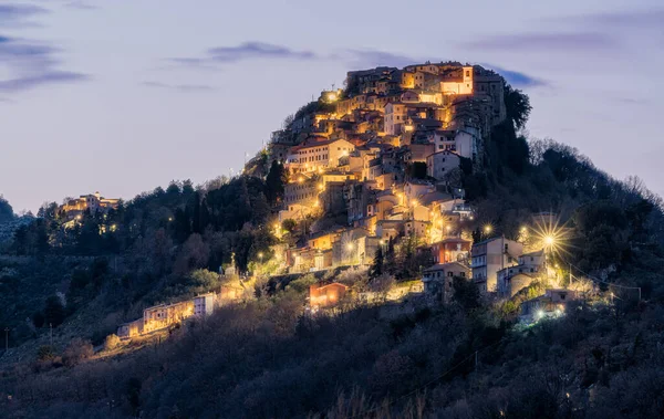 Scenographic Village Rocca Canterano Illuminated Evening Province Rome Lazio Central — Stock Photo, Image