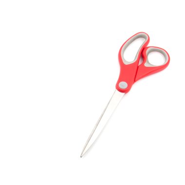 Beyaz arkaplanda kırmızı makas izole