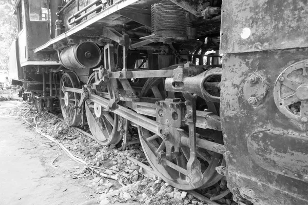 Vintage trein wielen in zwart-wit. — Stockfoto