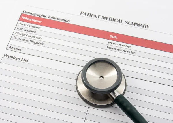 Formulaire médical, document, stéthoscope — Photo