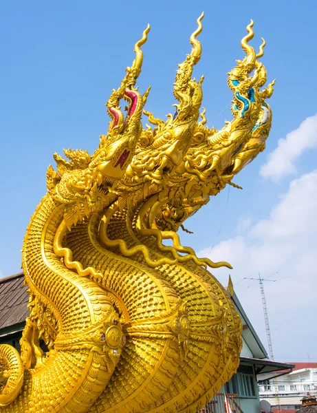 Golden king of Naga with sky at public temple — Stock Photo, Image