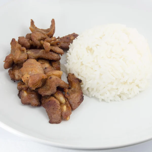 Жареная свинина с рисом — стоковое фото
