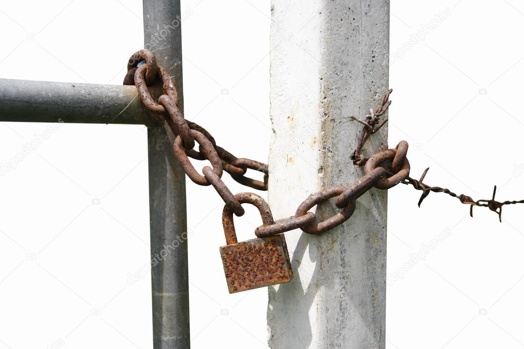 padlock with an iron chain at fence