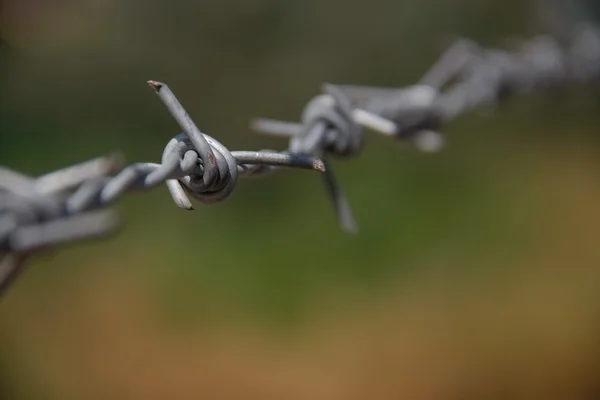 Prikkeldraad hek met grond — Stockfoto