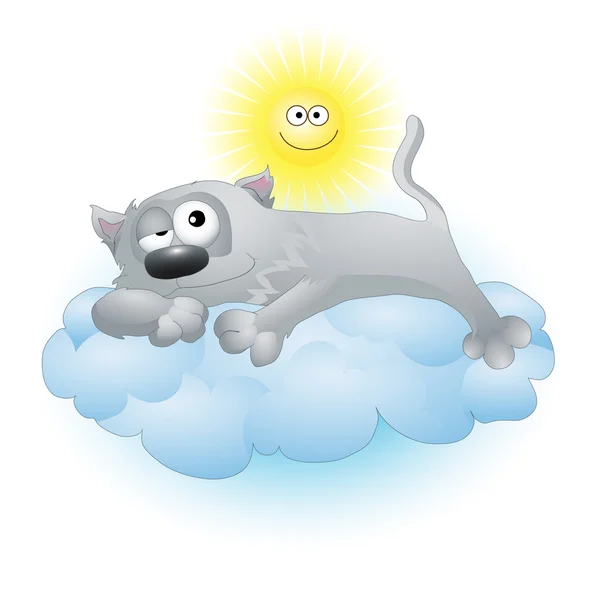 Мультяшный кот, лежащий на облаке — стоковый вектор