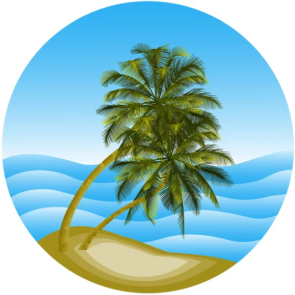 Ilustración vectorial de un paisaje marino con una palmera — Archivo Imágenes Vectoriales