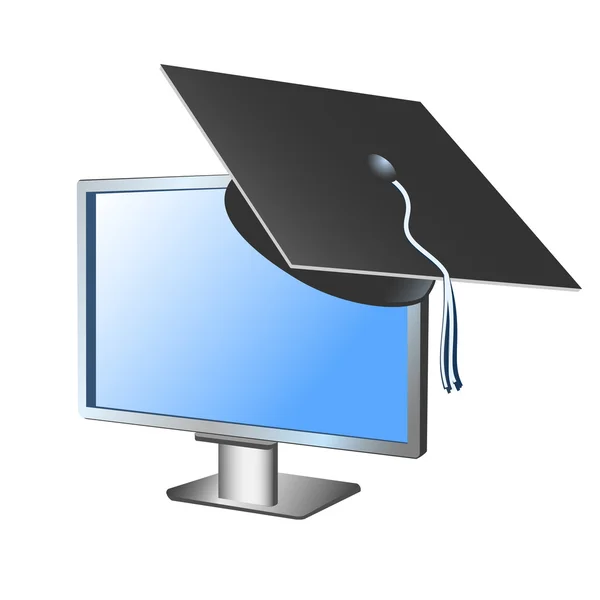 bilgisayar monitörü ile akademik headdress.