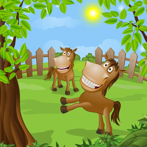 Funny horse on nature — Stock Vector