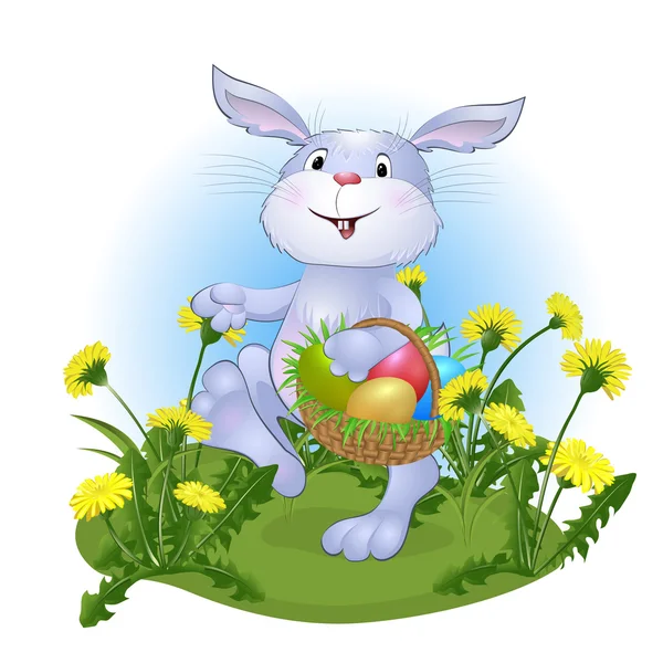 Amusing rabbit with Easter eggs — Stock Vector