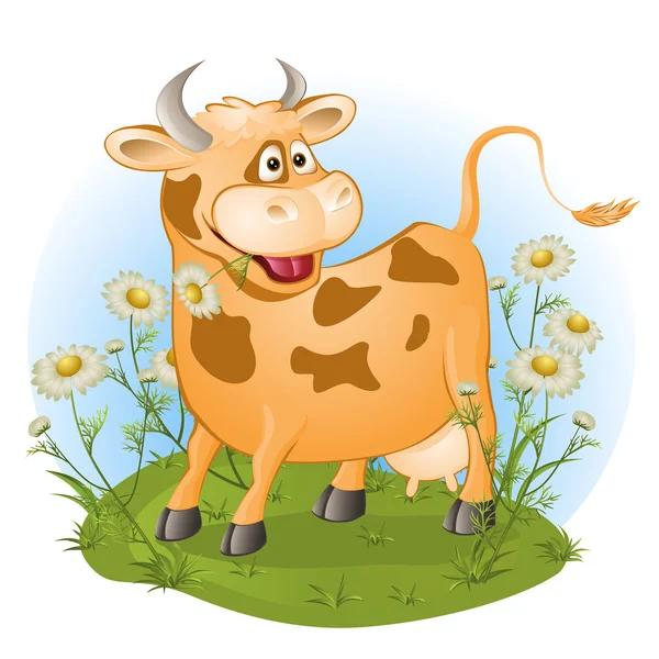 Кумедний коров'ячий жує траву . — стоковий вектор