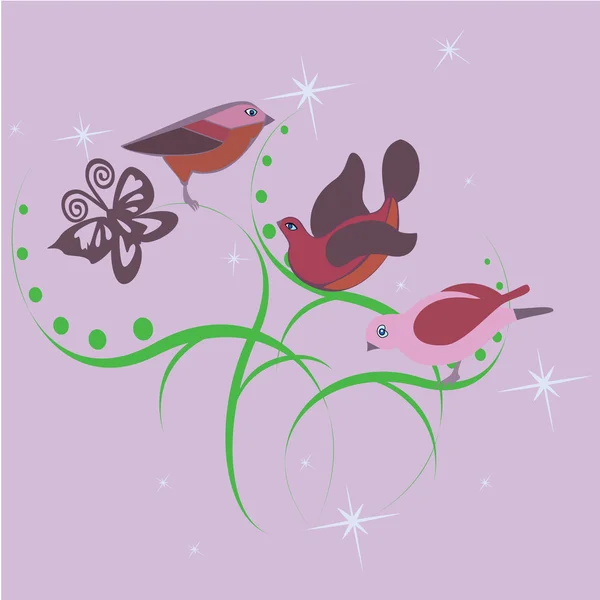 Three cute little birds — Stock Photo, Image