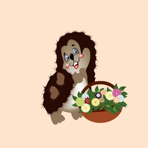 Kirpi ile kır çiçekleri sepeti