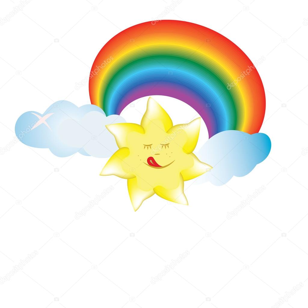 Sun, cloud, rainbow, smile, sky, colorful illustration