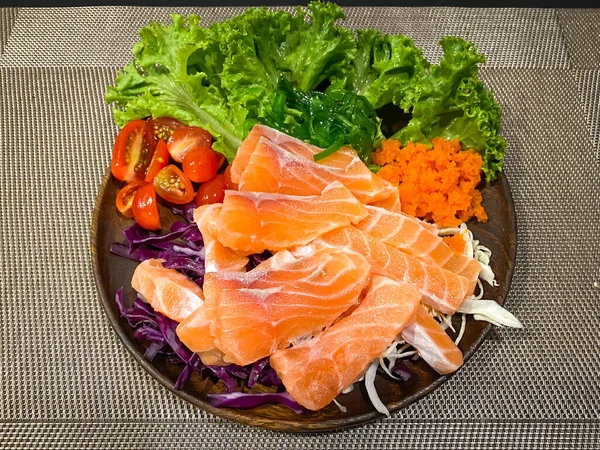 Raw Salmon Slide Plate Ready Eat — Fotografia de Stock