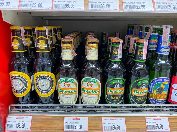 Bangkok Thaïlande Juin 2022 Nombreuses Bouteilles Bière Sur Étagère Vendre — Photo