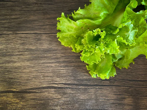 Fresh Lettuce Wooden Background Space Text — Foto de Stock
