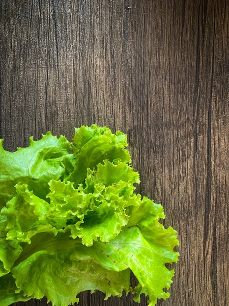 Fresh Lettuce Wooden Background Space Text — ストック写真