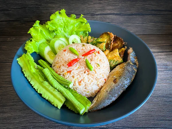 Fried Rice Spicy Shrimp Paste Dip Table — Fotografia de Stock