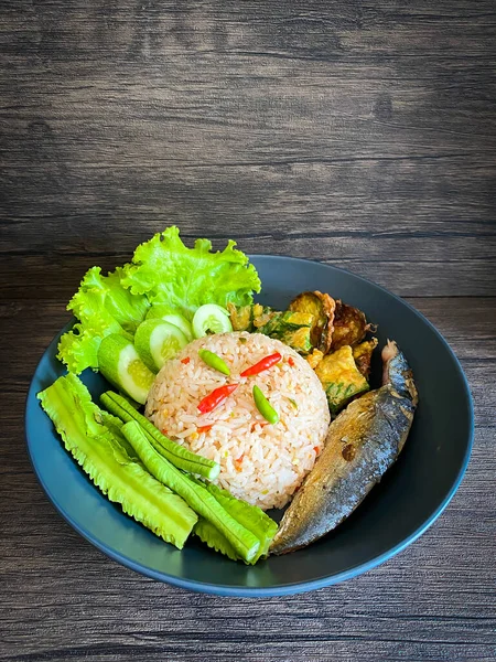 Fried Rice Spicy Shrimp Paste Dip Table — Stok fotoğraf