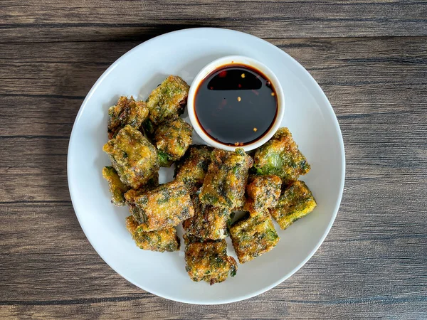 Cebolinha Chinesa Frita Pronta Para Comer Mesa — Fotografia de Stock