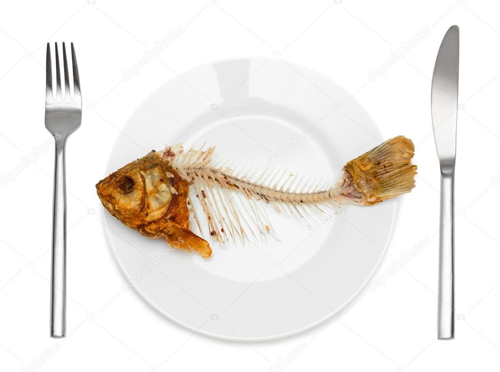 Fish skeleton on the plate