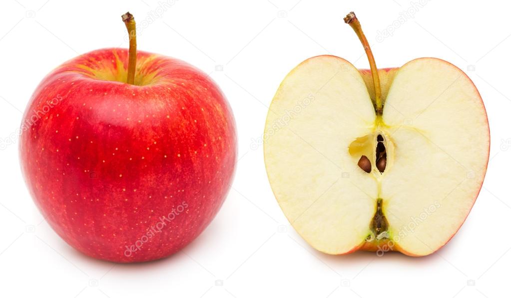 Whole and half apple