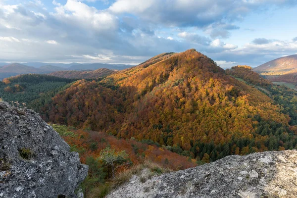Scenic Landscape Sulov Slovakia Beautiful Autumn Sunrise Colorful Leaves Trees — Stock Photo, Image