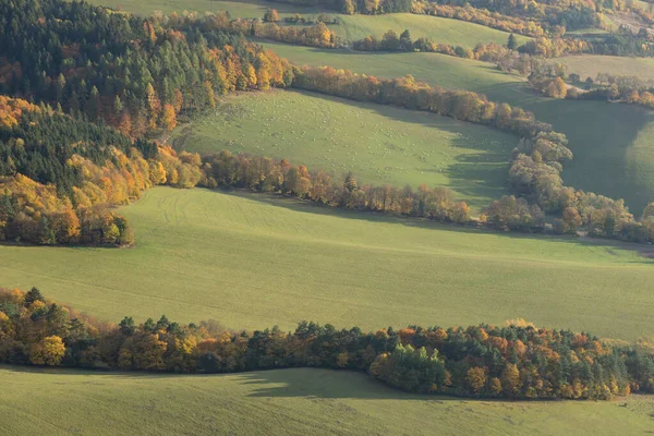 Scenic Landscape Sulov Slovakia Beautiful Autumn Sunrise Colorful Leaves Trees — Stock Photo, Image