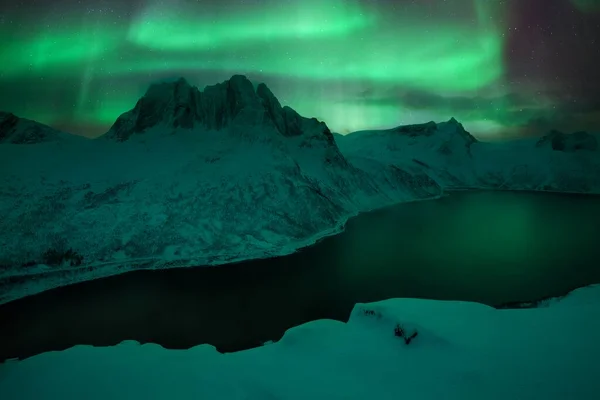 Mountain Segla Sky Background Northern Lights Aurora Borealis Senja Islands — Fotografia de Stock