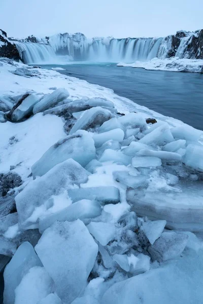 Cascata Godafoss Tramonto Inverno Islanda — Foto Stock