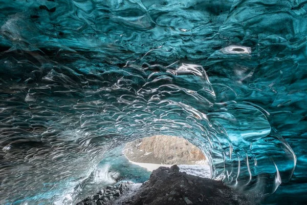 Είσοδος Μιας Σπηλιάς Πάγου Μέσα Στον Παγετώνα Vatnajokull Στη Νότια — Φωτογραφία Αρχείου