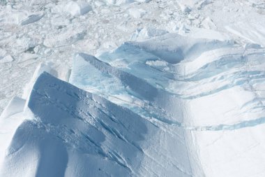 Climate change and global warming. Icebergs from a melting glacier in Ilulissat Glacier, Greenland. The icy landscape of the Arctic nature in the UNESCO world heritage site.