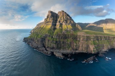 Amazinf summer aerial view of Faroe Islands, Denmark, Europe. Beauty of nature concept background.