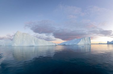 Climate change and global warming. Icebergs from a melting glacier in Ilulissat Glacier, Greenland. The icy landscape of the Arctic nature in the UNESCO world heritage site.