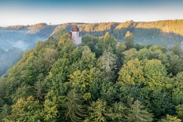Ιστορικό Κάστρο Litice Βοημία Τσεχική Δημοκρατία Μαγική Ανατολή Του Ηλίου — Φωτογραφία Αρχείου