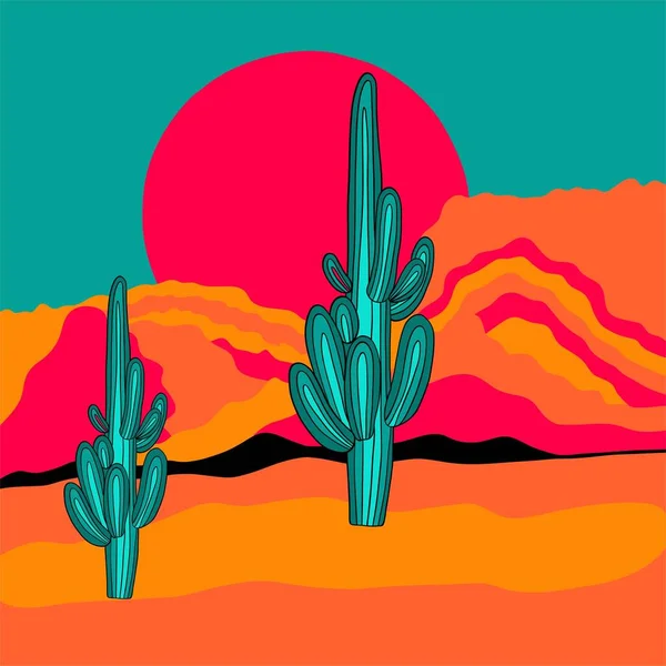 Des Cactus Dans Désert Parc National Saguaro Illustration Vectorielle — Image vectorielle