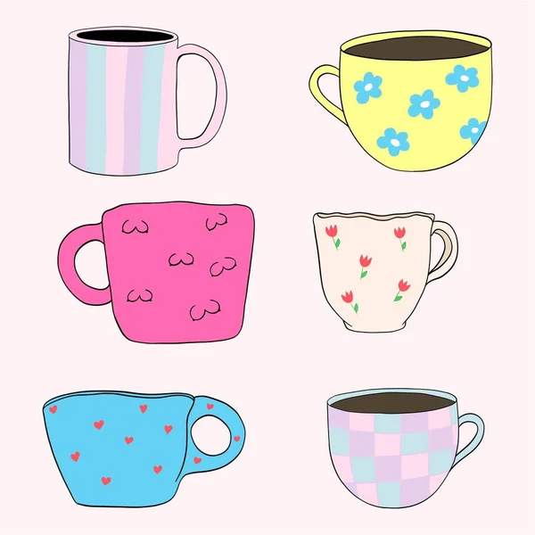 Set Multi Colored Cups Made Same Style Vector Illustration — Stock Vector