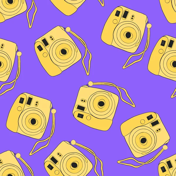 Yellow Camera Seamless Pattern Vintage Camera Vector Illustration — Stock Vector