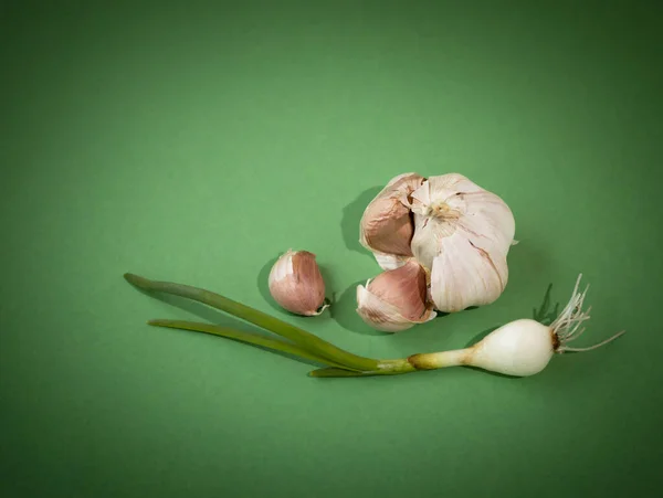 Dry Whole Garlic Bulb Cloves Green Foxes Young Garlic Green — Stock Photo, Image