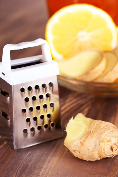 Ingredients for ginger lemon tea — Stock Photo, Image