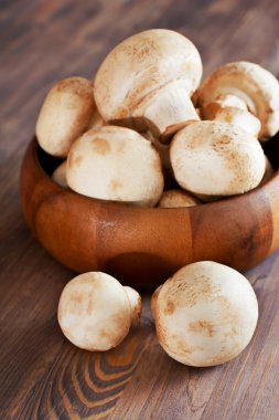 taze mantar champignon ahşap kase