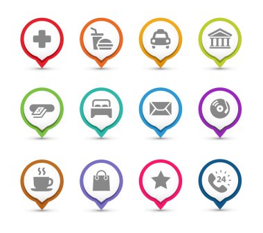 Map Pins with icons. clipart